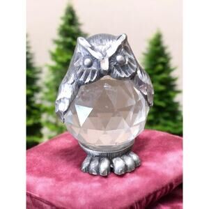 Cuteri Pewter and Crystal OWL Miniature Signed Vintage